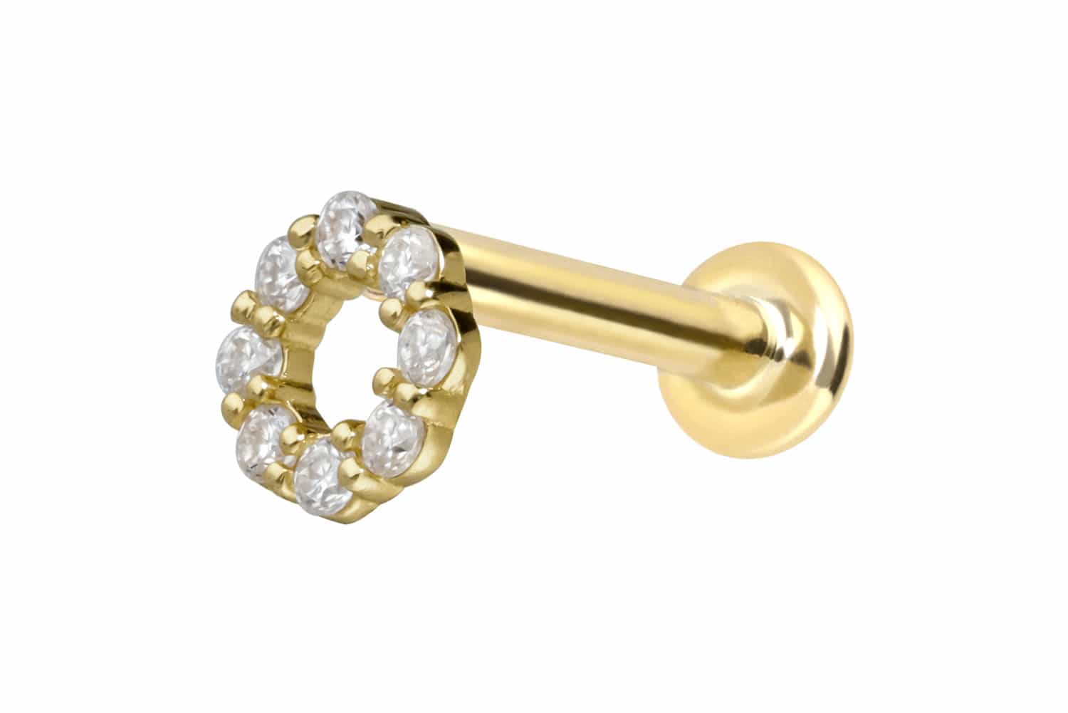 14 Karat Gold Labret Piercing mit Innengewinde MOISSANIT-KREIS
